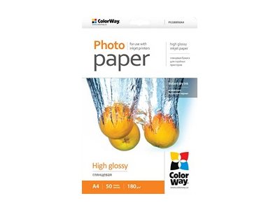 ColorWay - Högblank - A4 (210 x 297 mm) - 180 g/m² - 50 ark fotopapper