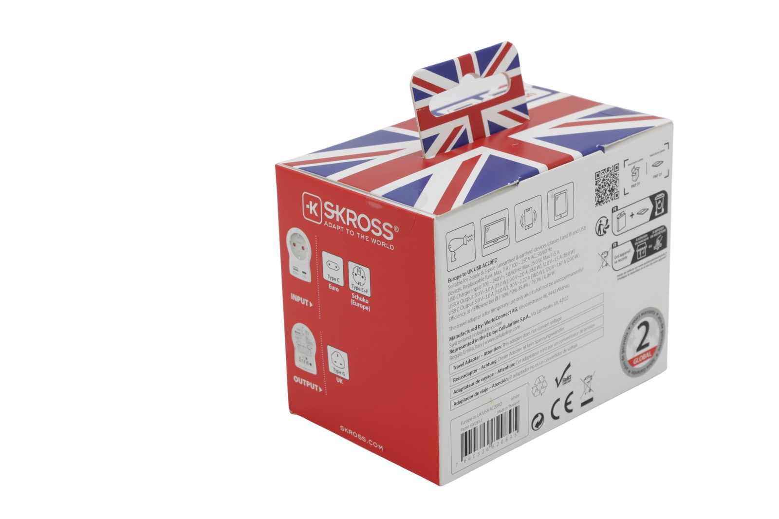 Skross Reseadapter Europa till UK USB AC PD 20W, bild 2