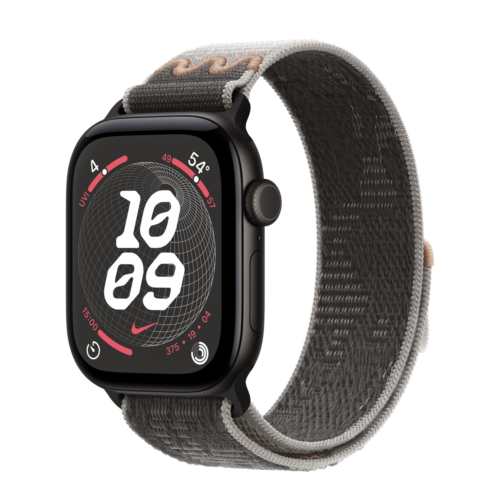 Apple Watch Series 12 (GPS + Cellular) • Aluminiumboett svart, 42 mm • Nike-sportloop i Pavement Grey