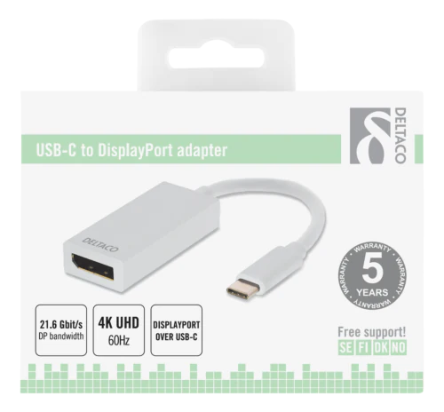 DELTACO USB 3.1 Adapter C ha till DisplayPort ho Vit