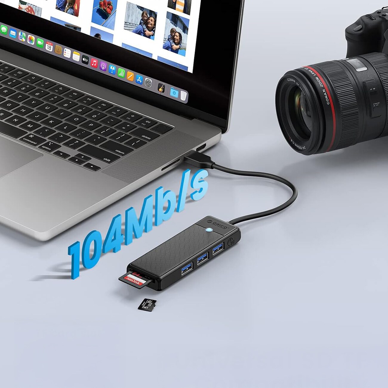 Orico PAPW3AT-U3 USB-hubb med 4 portar (3x USB-A 3.0) och microSD-/SD-kortläsare, 1 m – svart, bild 4