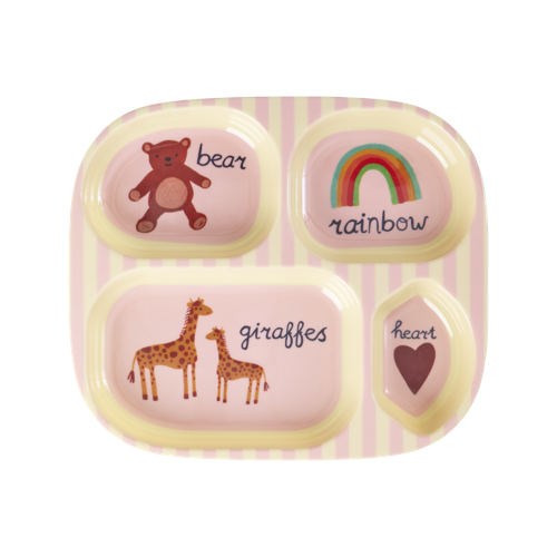 Rice - Melamine Kids 4 Room Plate - Pink ABC Print - Pink