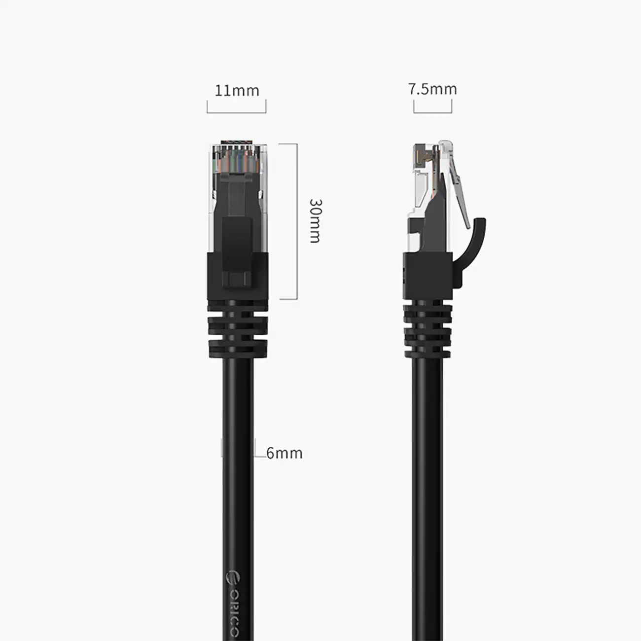 Orico PUG-C6 CAT6 1000 Mbps RJ45 Ethernet-nätverkskabel (LAN), rund, 30 m – svart, bild 3