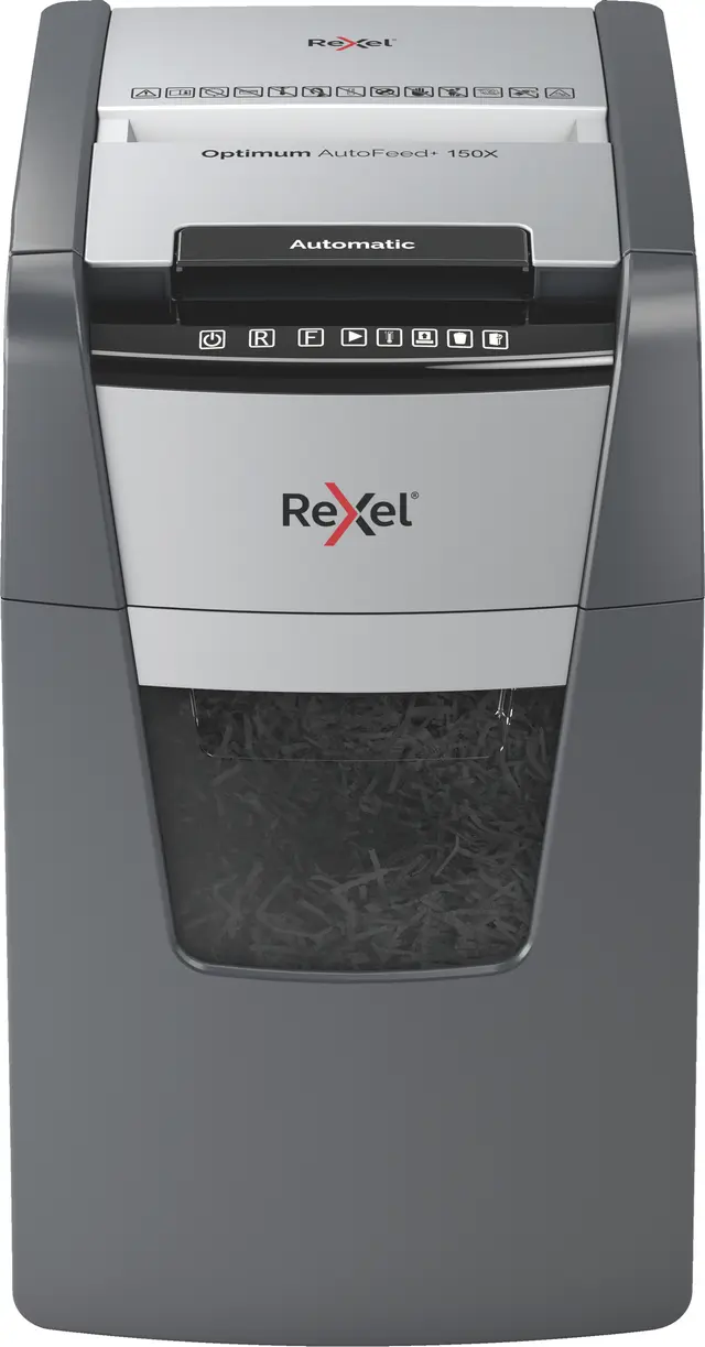 Rexel Optimum AutoFeed+ 150X automatisk dokumentförstörare med korsskärning, 150 ark, 44 L, bild 2