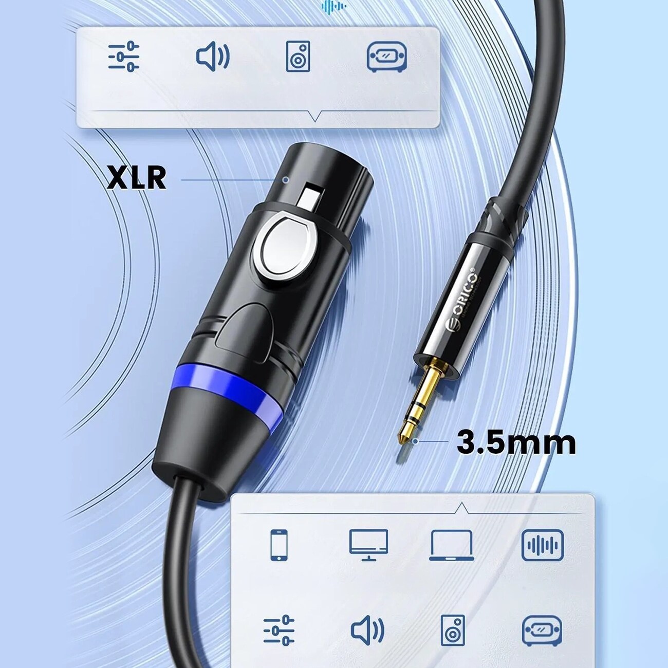 Orico AXKF ljudkabel, 3,5 mm minijack till XLR-hona, 5 m – svart, bild 4