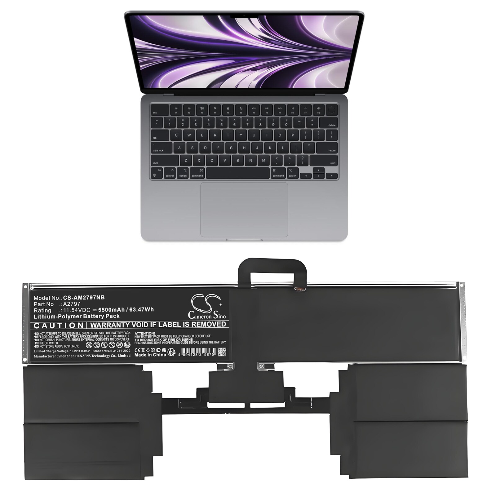 Batteri till Notebook, Bärbar dator för Apple A2941, MQKP3LL/A, MQKQ3LL/A m.fl., bild 2