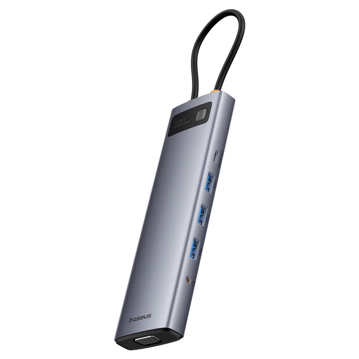 HUB 11in1 Baseus Metal Gleam USB-C PD, 3x USB-A 3.0, HDMI, VGA, AUX, RJ-45, SD TF - grå, bild 2