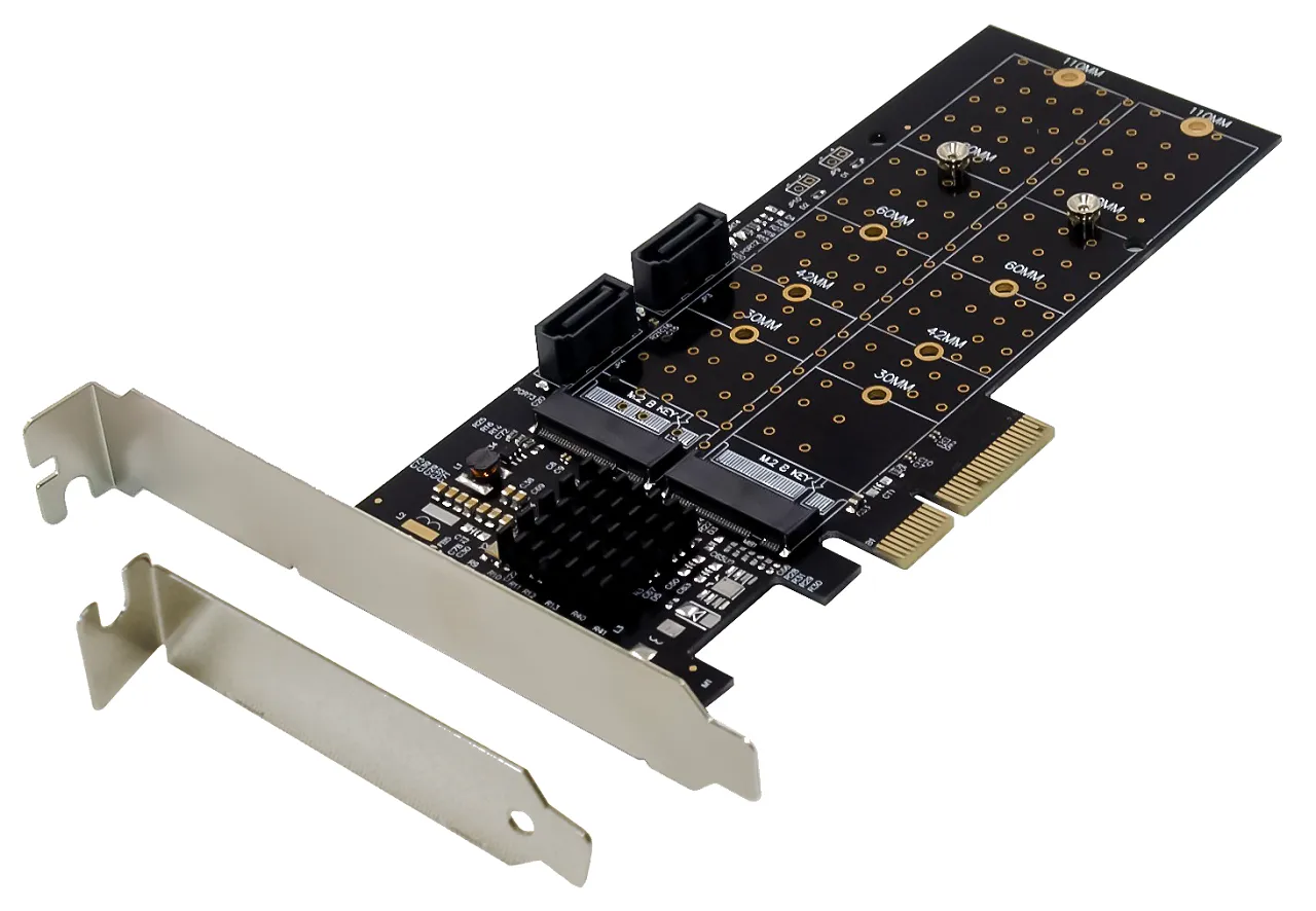 Dawicontrol DC-644E RAID, M.2, SATA, Serial ATA II, Serial ATA III, PCI Express x4, 0, 1, 5, 10, JBOD, SPAN, 6 Gbit/s, Low Profile PCIe, 4 kanaler
