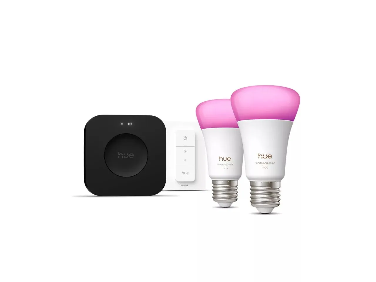 Philips Hue White and Color Ambiance startpaket - 2 x E27-lampor (1100 lm) + dimmer + Bridge Pro