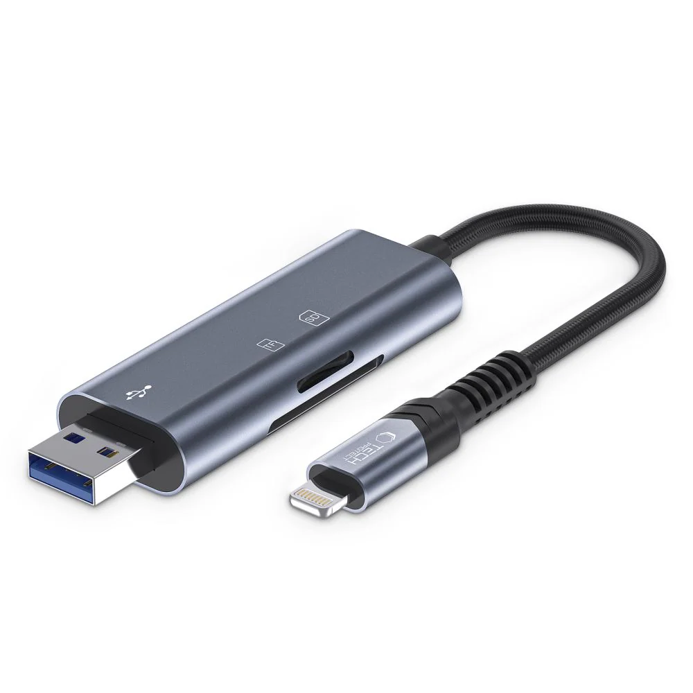 Tech-Protect UltraBoost SD/micro SD Minneskortläsare med Lightning/USB-A-kontakt