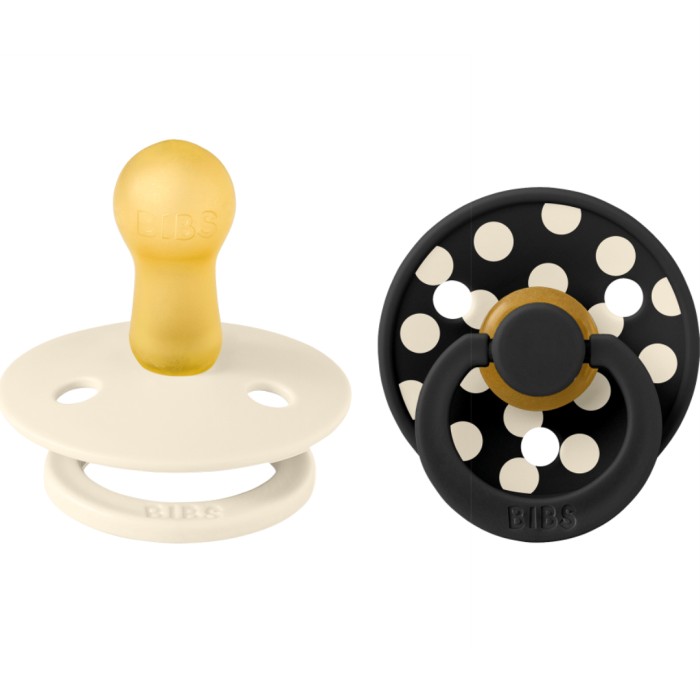 BIBS Pacifier Studio Colour Polka Latex Ivory Black Size 2 2pcs