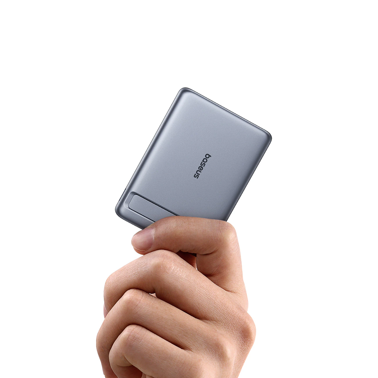 Baseus PicoGo AM31 Qi2 5000mAh 20W ultratunn MagSafe powerbank m/stativ + USB-C 20cm – grå, bild 4