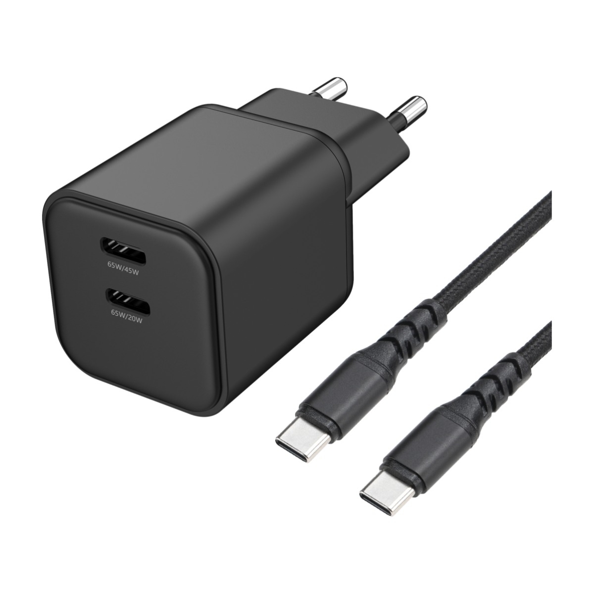 Dacota Platinum 65 W dubbel USB-C GaN-laddare, svart