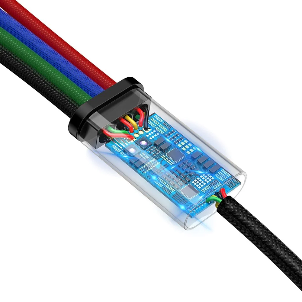 Baseus 4in1 USB kabel: 2x Lightning, USB-C, micro USB, nylonflätad 3,5A, 1,2m, svart (CA1T4-A01), bild 4