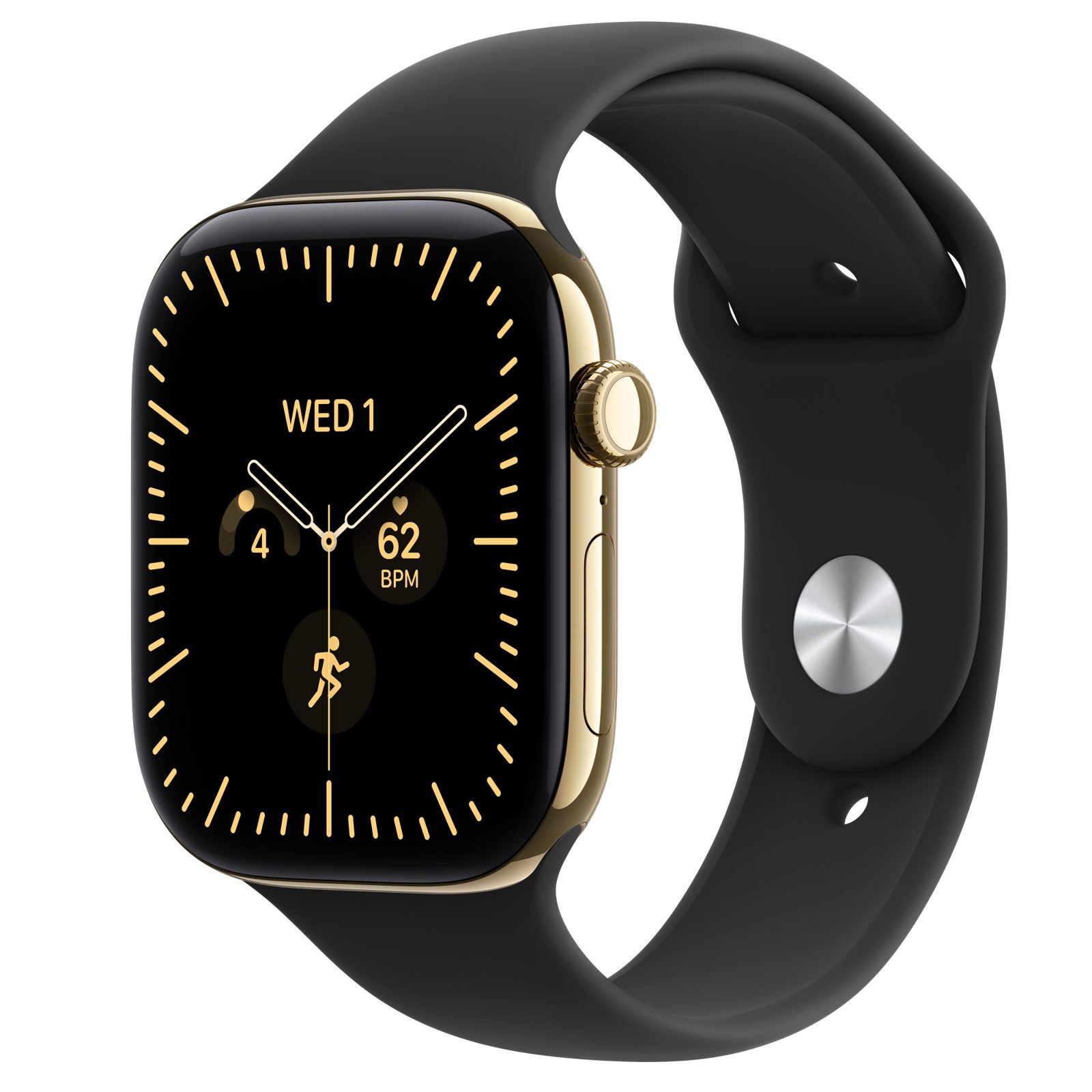 Apple Watch Series 12 (GPS + Cellular) • Titanboett skinande guld, 46 mm • Sportband svart