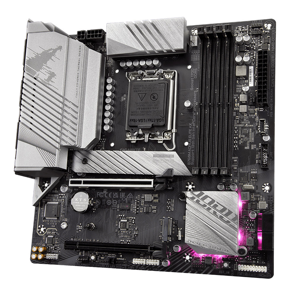 Gigabyte B760M AORUS ELITE AX, Intel LGA1700, 2xPCI Express, CrossFireX, MicroATX, 4xDDR5, 2xM.2 + SATA3 RAID, HDMI/DP, USB-C, 2.5Gbe LAN, WiFi 6E, Bluetooth 5.3, RGB Fusion, bild 3