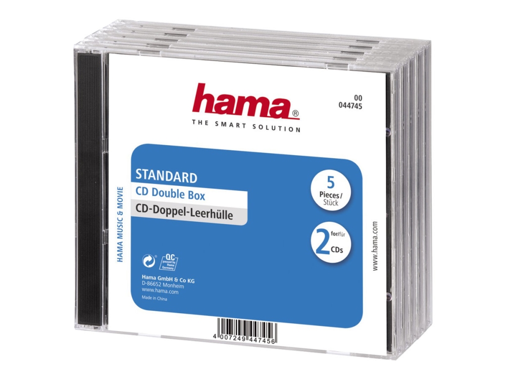 Hama CD Double Jewel Case Standard - Fodral för arkiverings-CD - kapacitet: 2 CD - transparent (paket om 5)