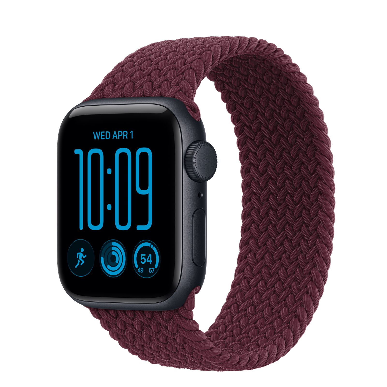 Apple Watch SE 3 (GPS) • Aluminiumboett midnatt, 40 mm • Flätad sololoop bourgogne