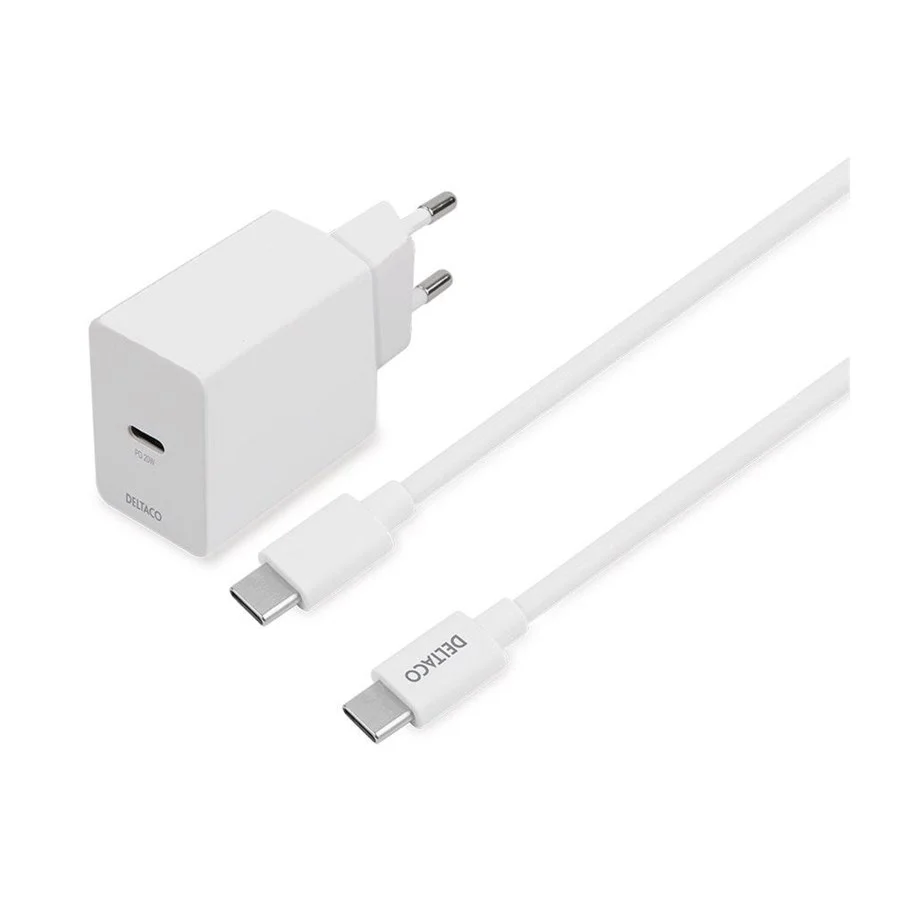 Deltaco USB-C PD Wall Charger 20 W incl USB-C Cable - Vit Väggladdare med USB-C kabel, bild 5