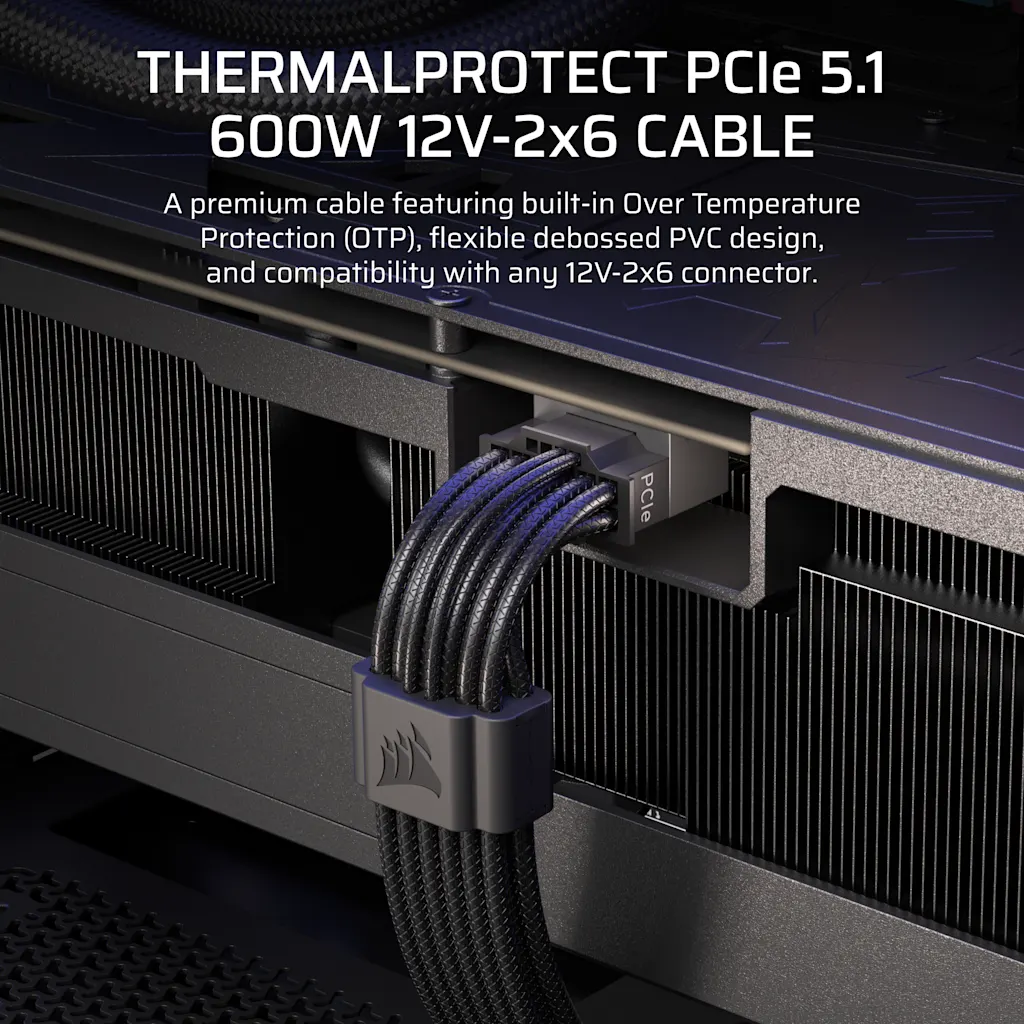Corsair ThermalProtect PCIe 5.1 600W 12V-2x6 Svart, bild 2