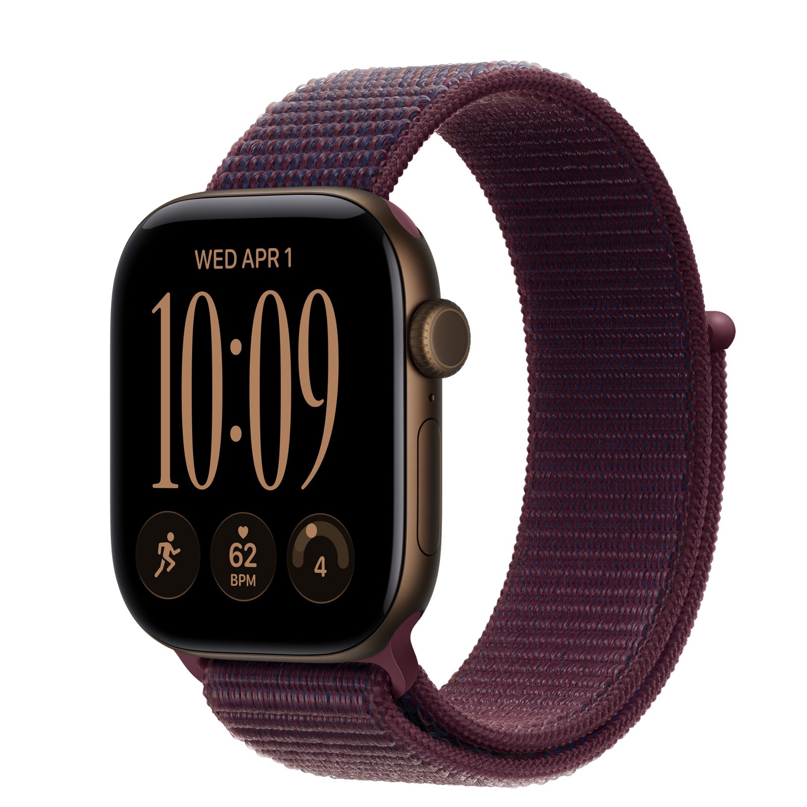 Apple Watch Series 12 (GPS + Cellular) • Aluminiumboett mörk brons, 42 mm • Sportloop bourgogne
