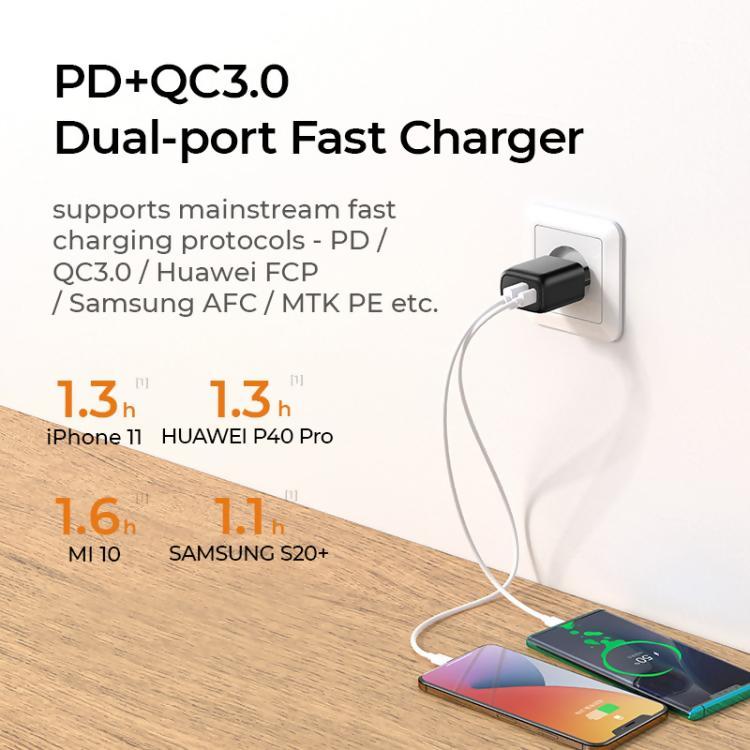 Väggladdare SiGN Quick Charger 20W PD 3.0, 1xUSB-C, 1xUSB-A - Vit