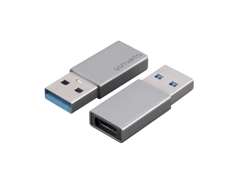 4Smarts passiv USB-A 3.0 till USB-C adapter, 2-pack – grå