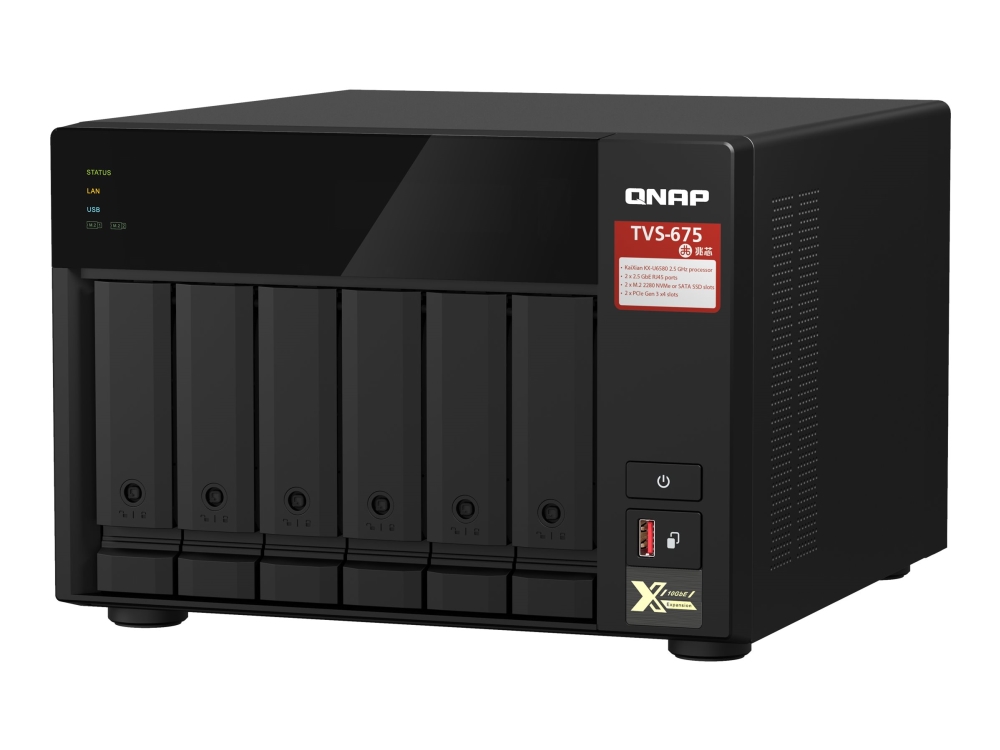 QNAP TVS-675-8G NAS med 6 fack KX-U6580 8C/8T 2,5 GHz 8 GB RAM