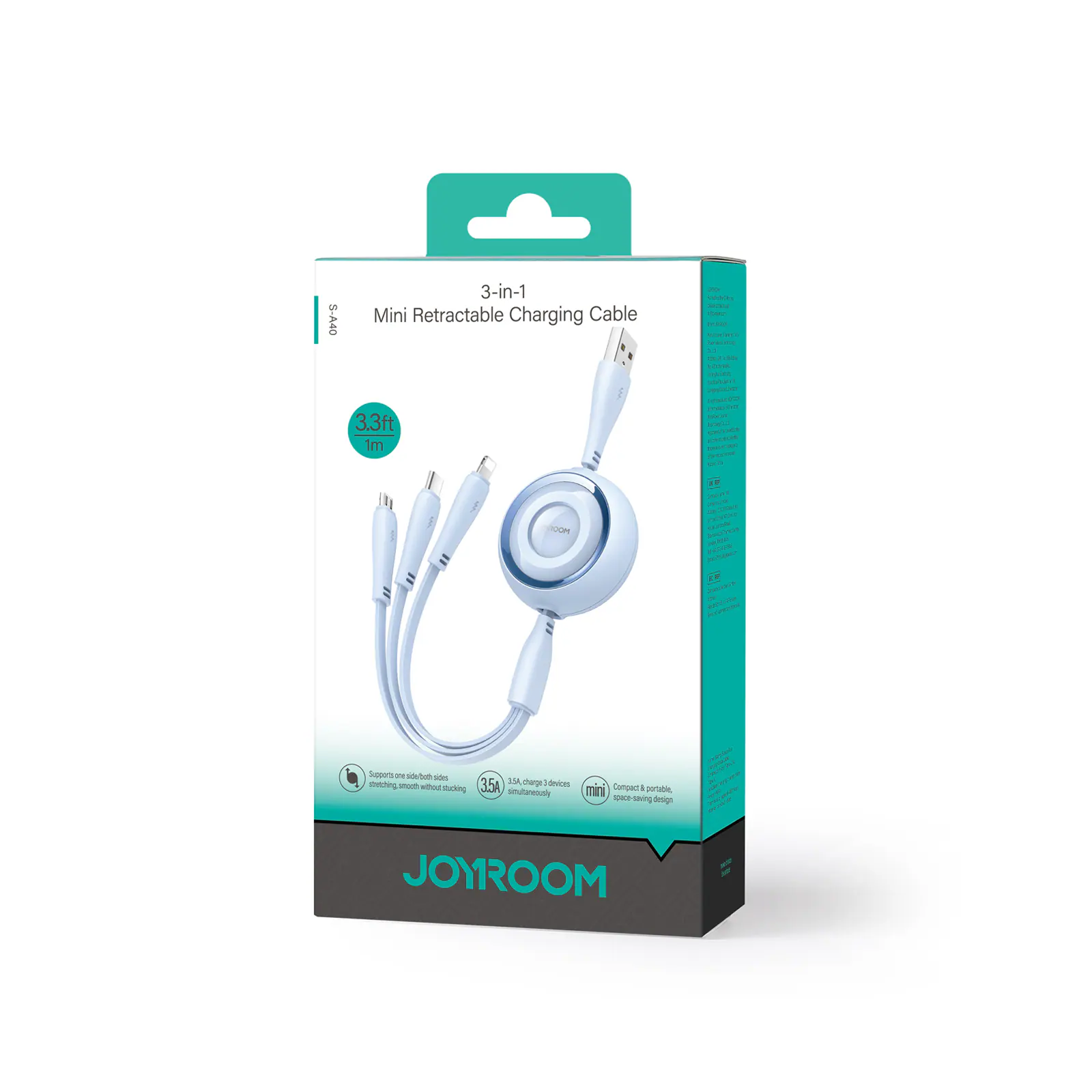 Joyroom S-A40 Utdragbar 3-i-1 USB-kabel – 1m – Blå, bild 2