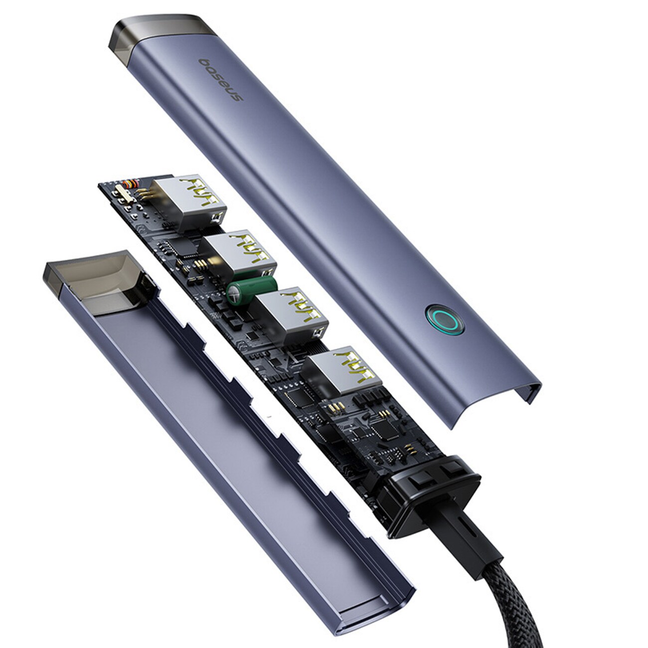 Baseus UltraJoy-serien USB-A/USB-C-hubb, 4 x USB-A 3.1, 1 x USB-C 5 V – grå, bild 4