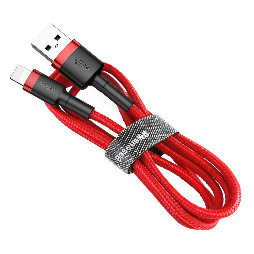 SiGN Kevlar USB-kabel med Lightning 2.1A, 2m - Grå/Röd