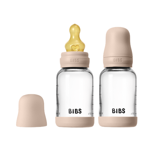 BIBS - Glass Baby Bottle Round Latex 2 Pack Slow Flow - Blush - 120 ml
