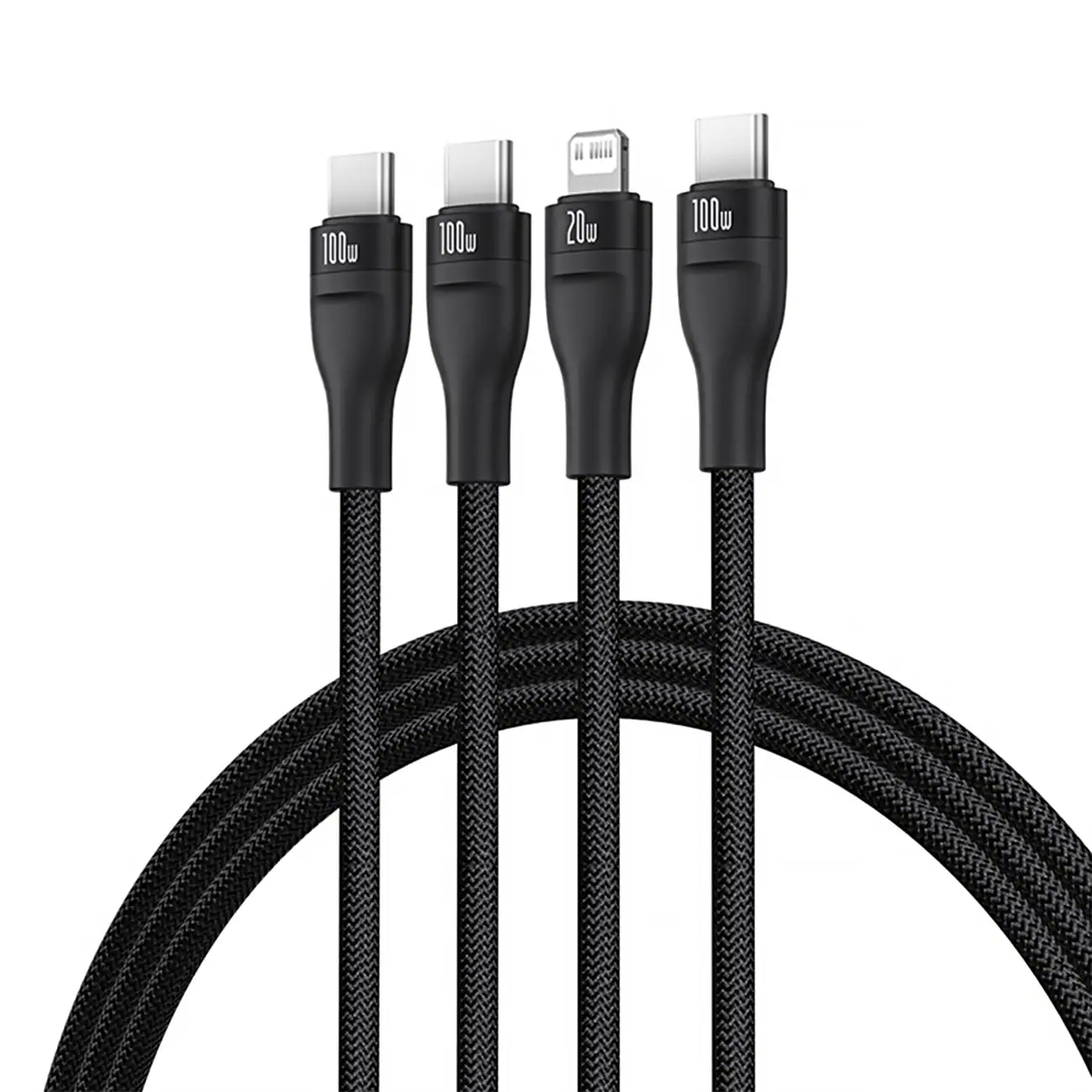 Baseus 3in1 laddningskabel USB-C till 2x USB-C/1x Lightning 100W, 1,75m - Svart, bild 2