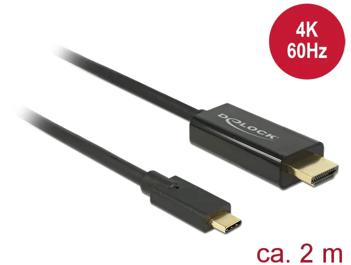 Delock USB-C-kabel hane till HDMI-hane (DP Alt-läge) 4K 60 Hz 2m - Svart