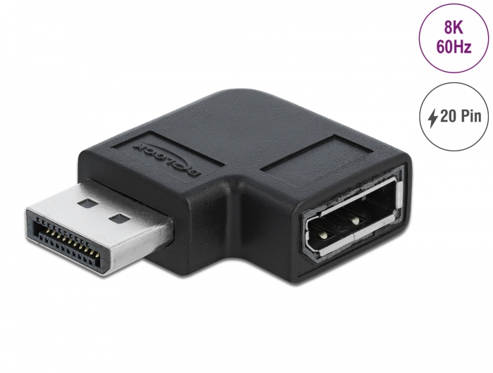 Adapter DisplayPort hane till DisplayPort hona, vinklad 90° vänster, 8K@60Hz, bild 3