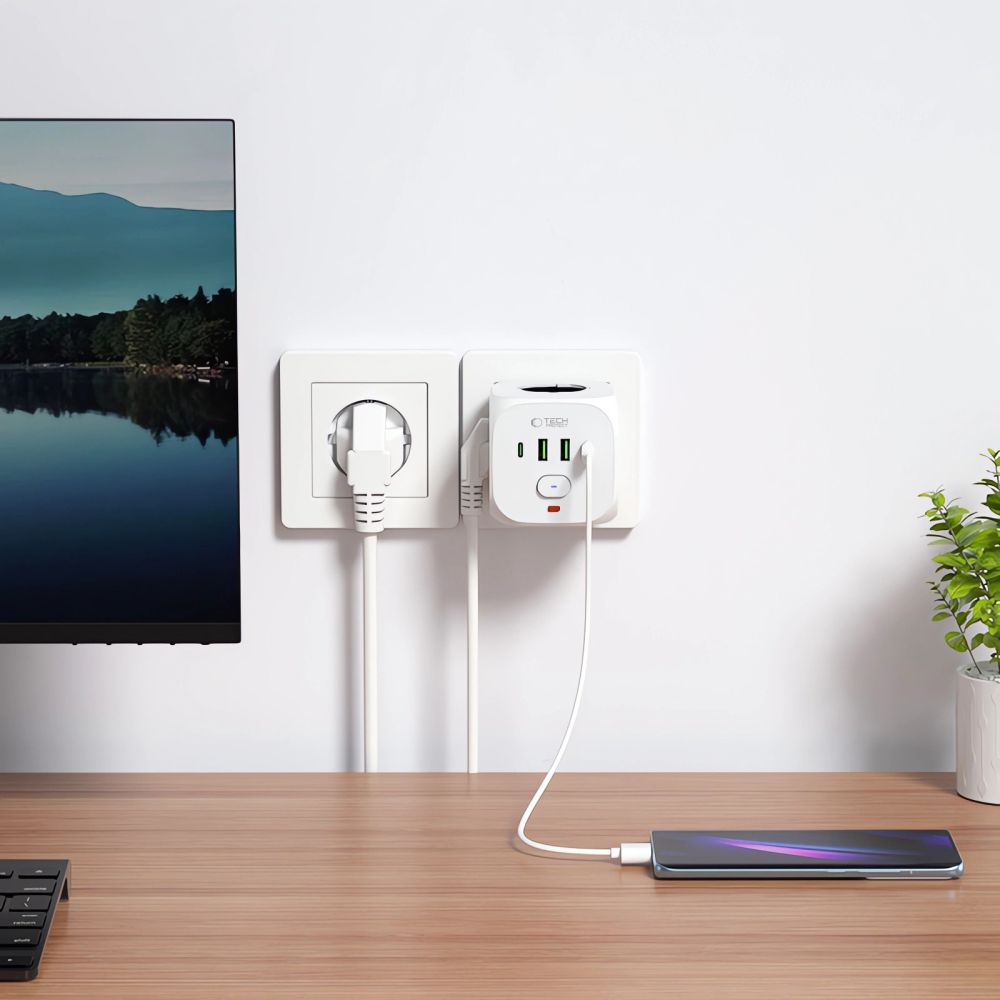 Grenuttag med 3x Schuko, 2x USB-A och 2x USB-C – 100–240 V, bild 4