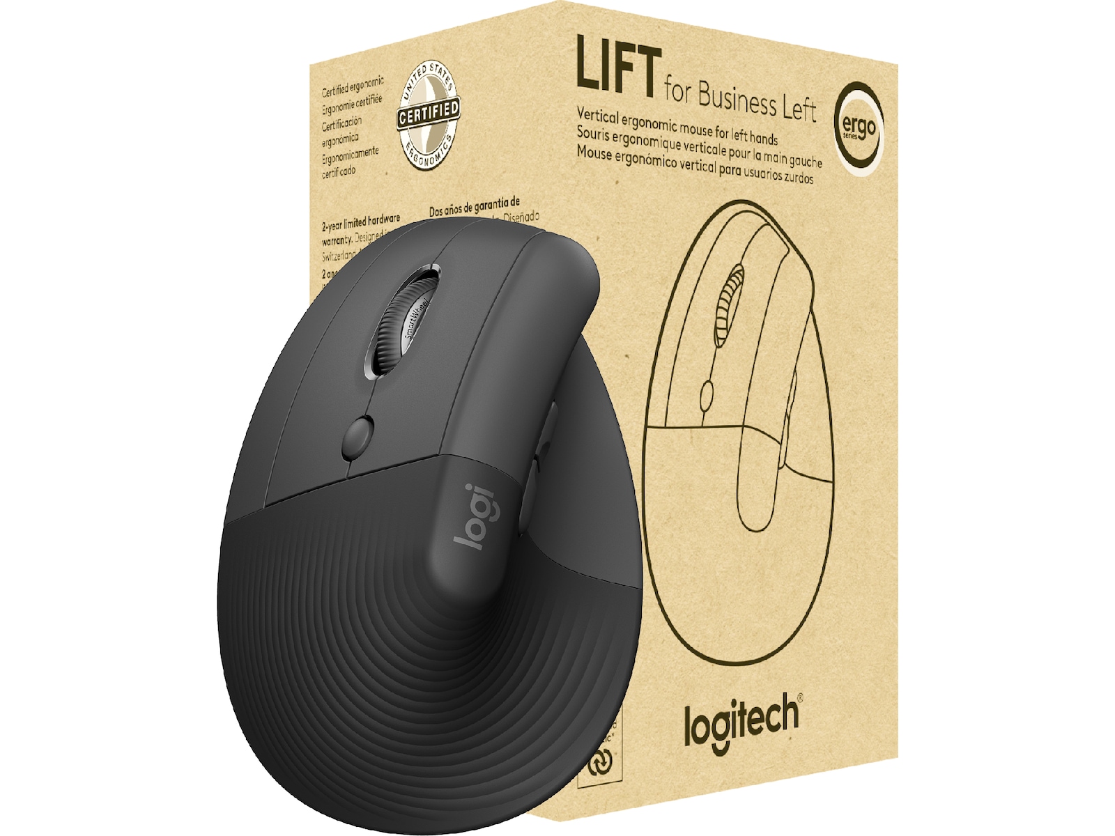 Logitech Lift for Business Left mus, grafit/svart