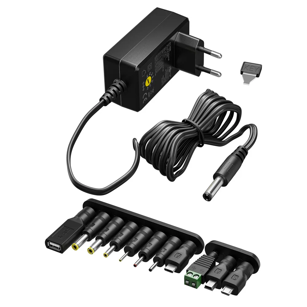 Goobay 64568 universell nätadapter 3 V–12 V 12 W 1 A, 11 adaptrar, svart