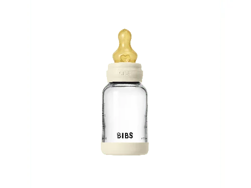 BIBS Glass Baby Bottle Round Latex 120 ml Slow Flow Ivory, bild 5