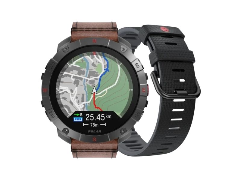 Polar Grit X2 Pro Premium sportklocka för utomhusbruk, Titan silver/brons läder M–L