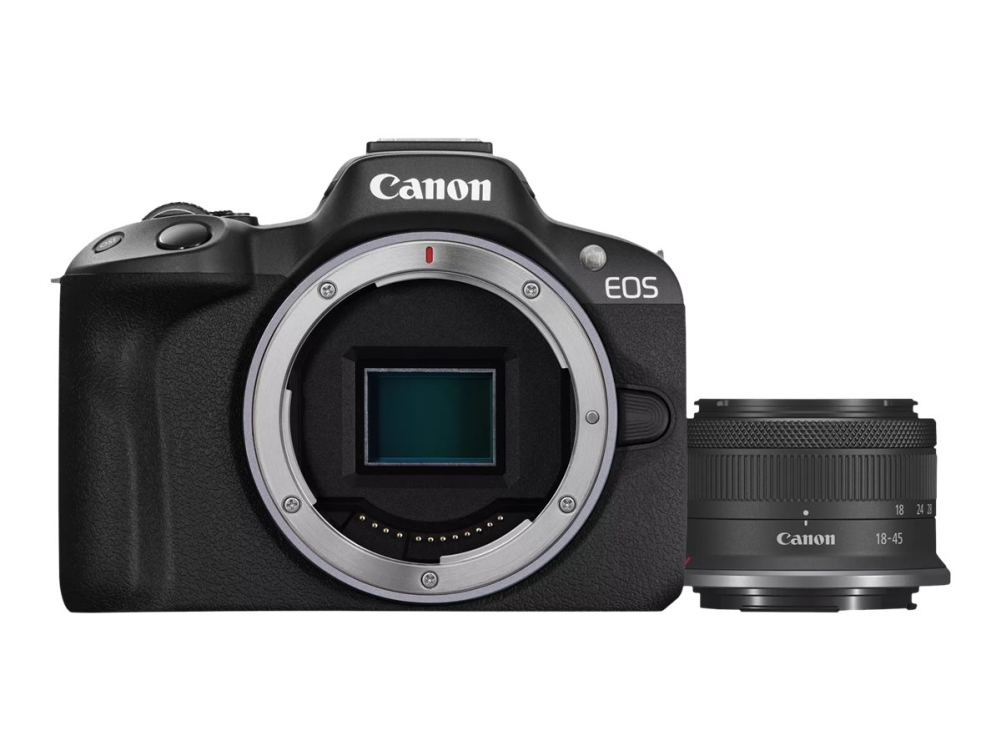 Canon Eos R50 Spegelfri kamera, svart + Rf-S 18–45 mm Is stm-objektiv