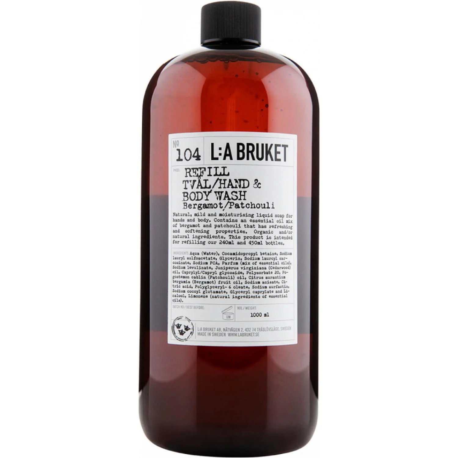 L:a Bruket Hand & Body Wash 104 Refill Bergamot/Patchouli 1000 ml