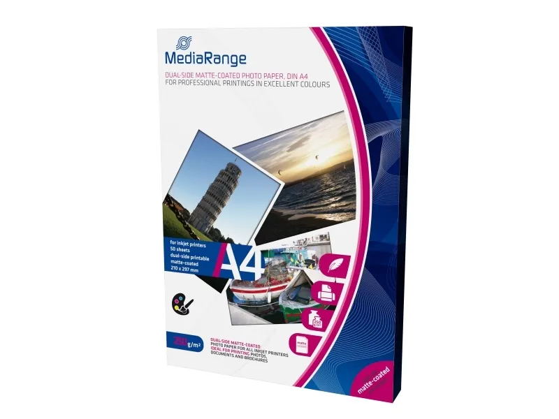 MediaRange - Matt - vit - A4 (210 x 297 mm) - 250 g/m² - 50 ark fotopapper