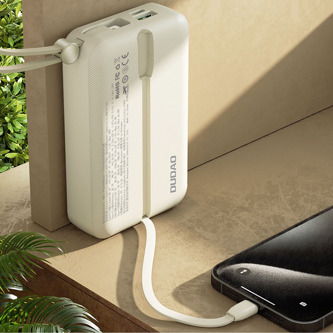 Dudao K14+ Powerbank 20000mAh 22,5W USB-C / USB-A / Inbyggda Lightning- och USB-C-kablar - Vit, bild 4
