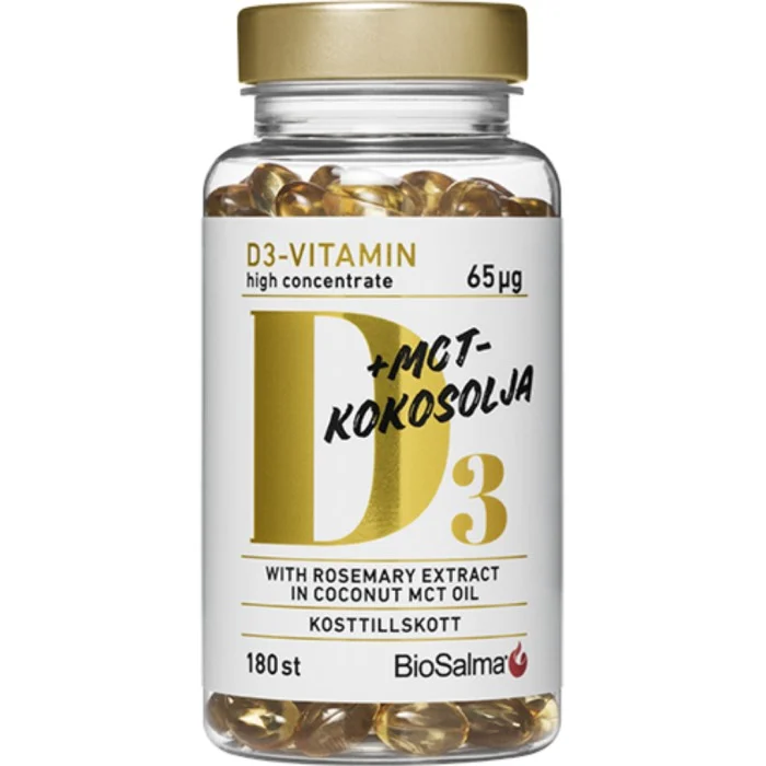 BioSalma D3-vitamin 65 ug MCT-kokosolja, 180 kaps