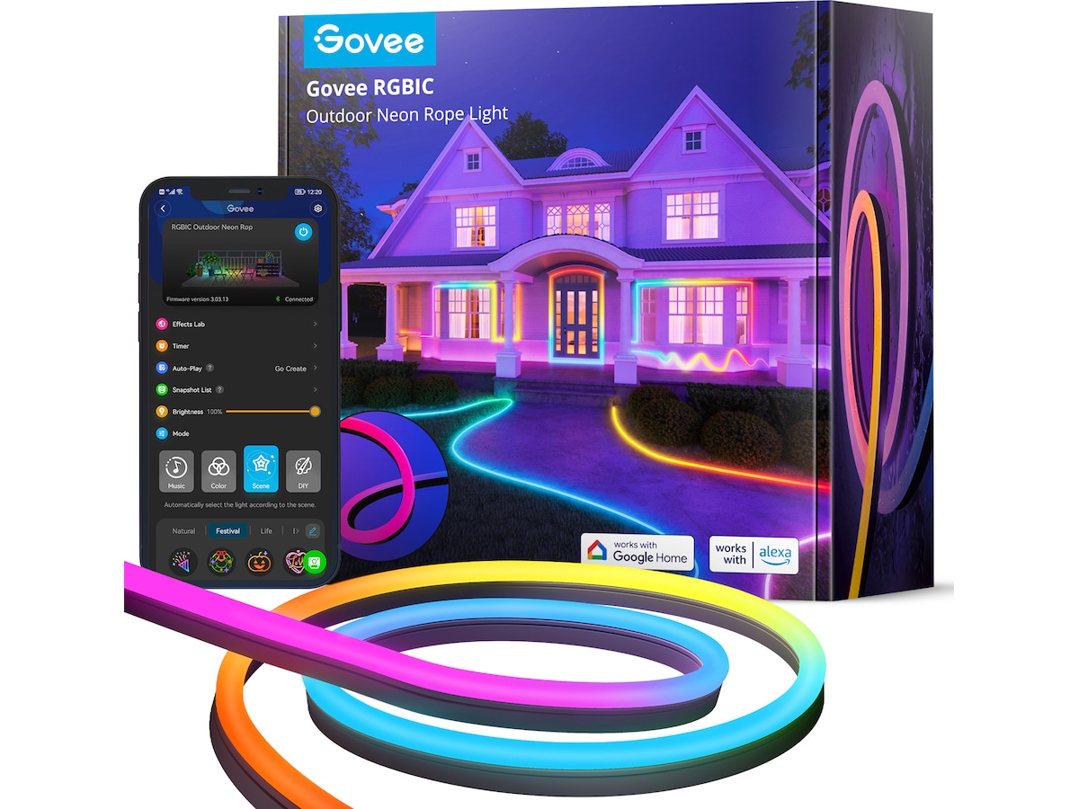 Govee RGBIC Neon Rope Light-ljusslinga för utomhusbruk, 10 m
