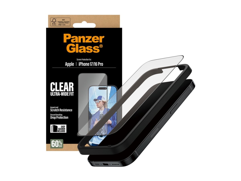 PanzerGlass iPhone 17/16 Pro skärmskydd Ultra-Wide Fit med applikator, svart, bild 2