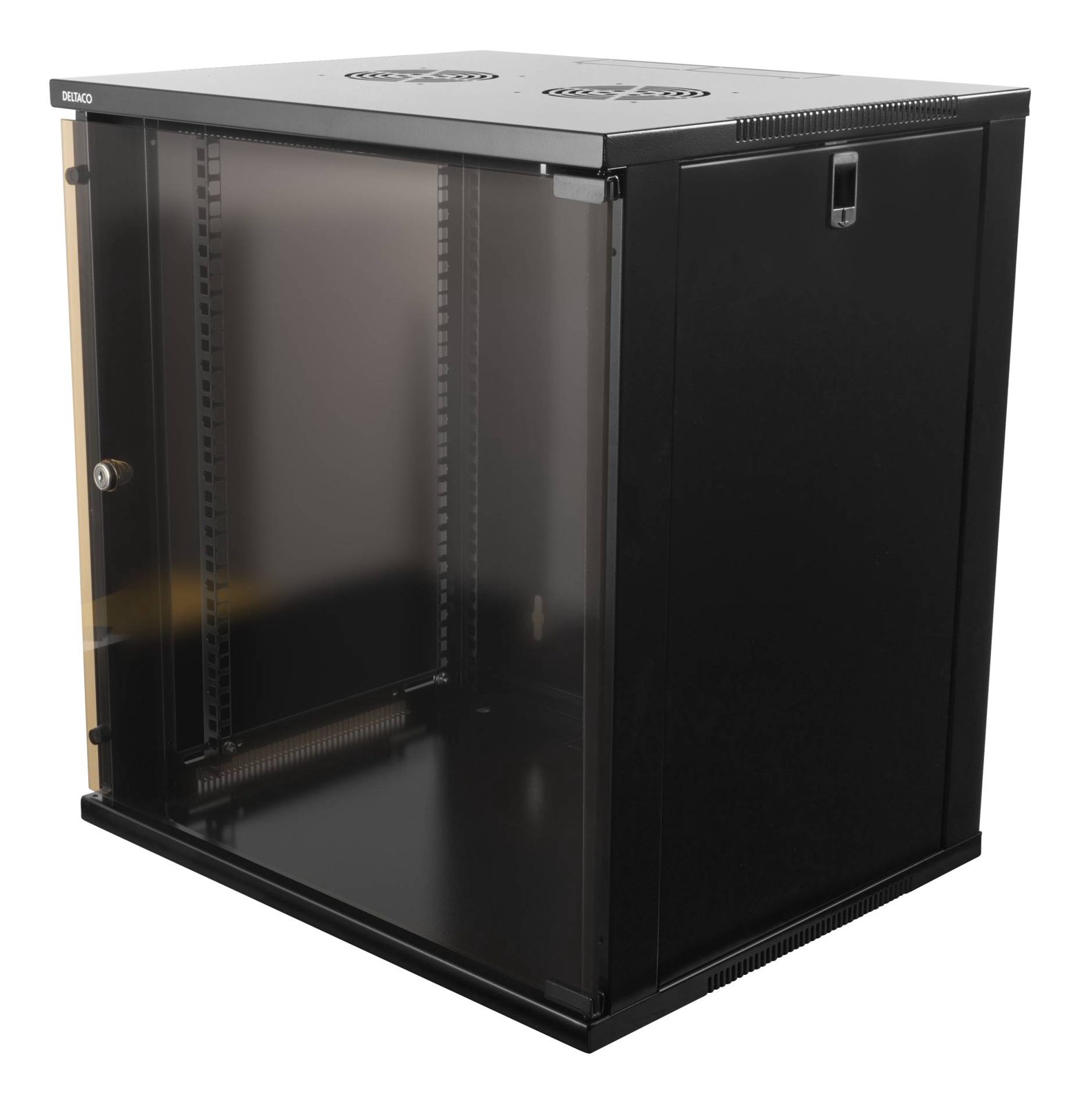 19" Skåp DELTACO 12U, 540x450x580mm, stående eller väggmonterat, glasdörr - Svart, bild 3