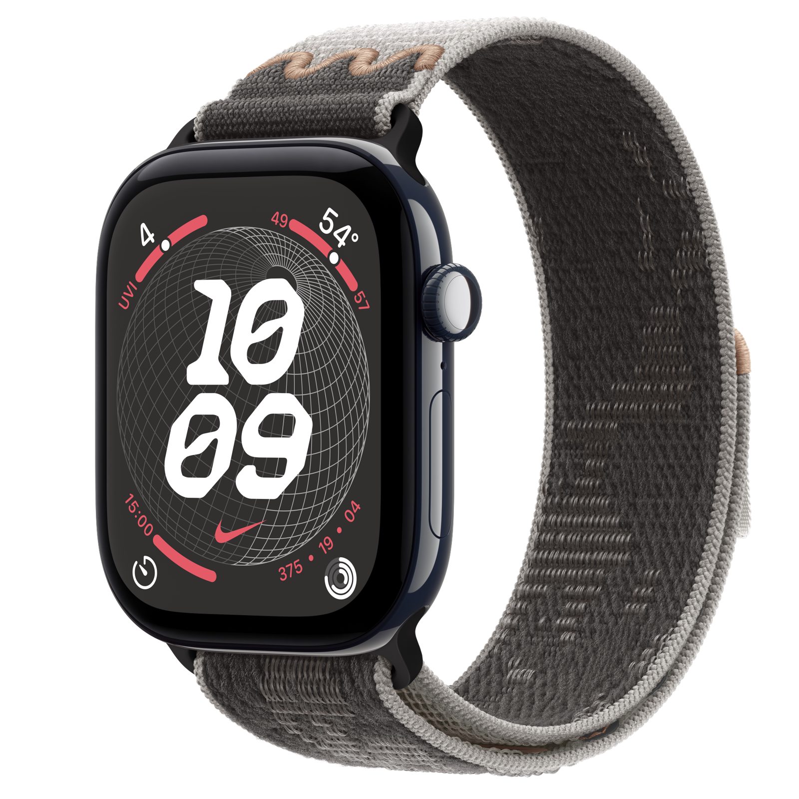 Apple Watch Series 12 (GPS + Cellular) • Keramikboett nattblå, 46 mm • Nike-sportloop i Pavement Grey