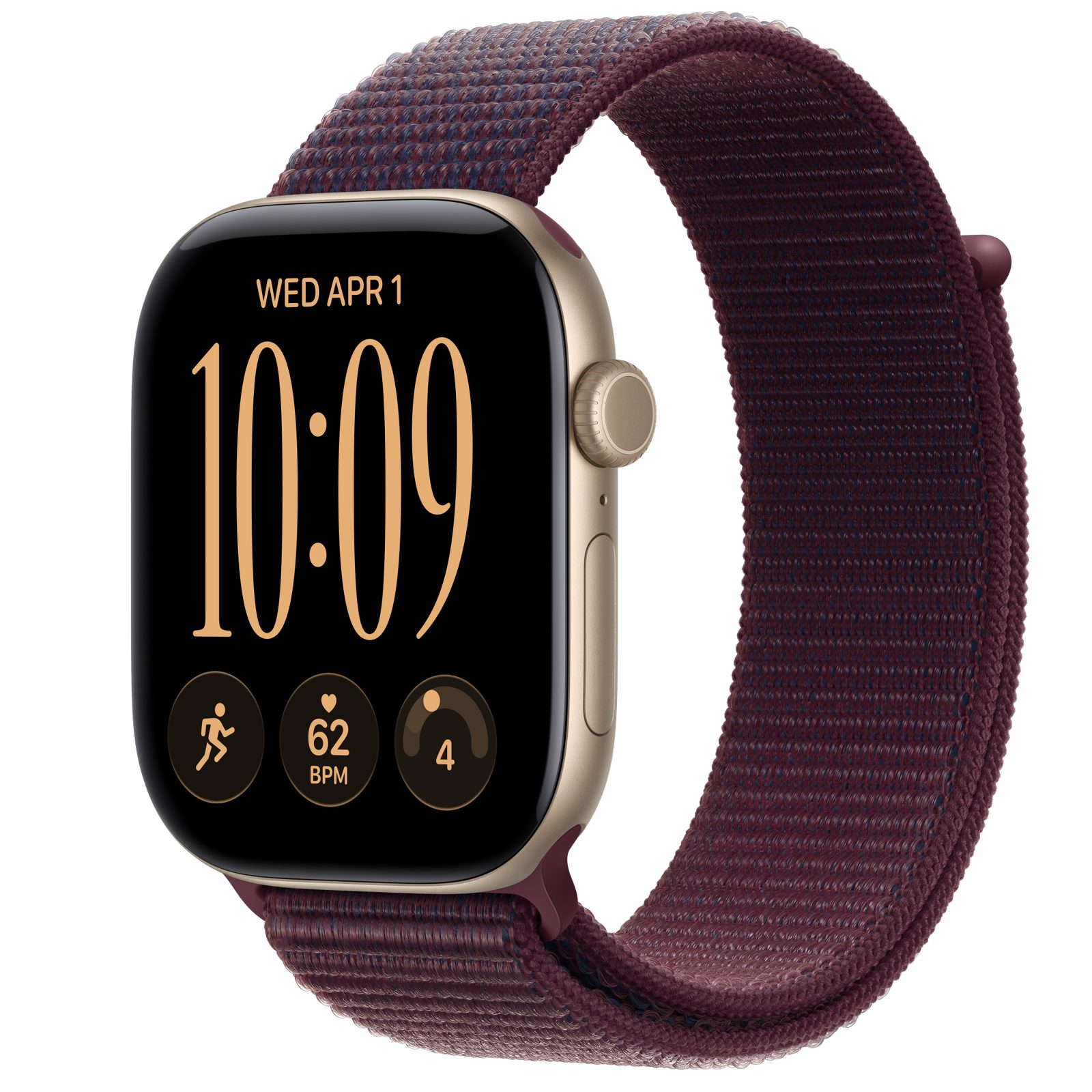 Apple Watch Series 12 (GPS + Cellular) • Aluminiumboett ljust guld, 46 mm • Sportloop bourgogne